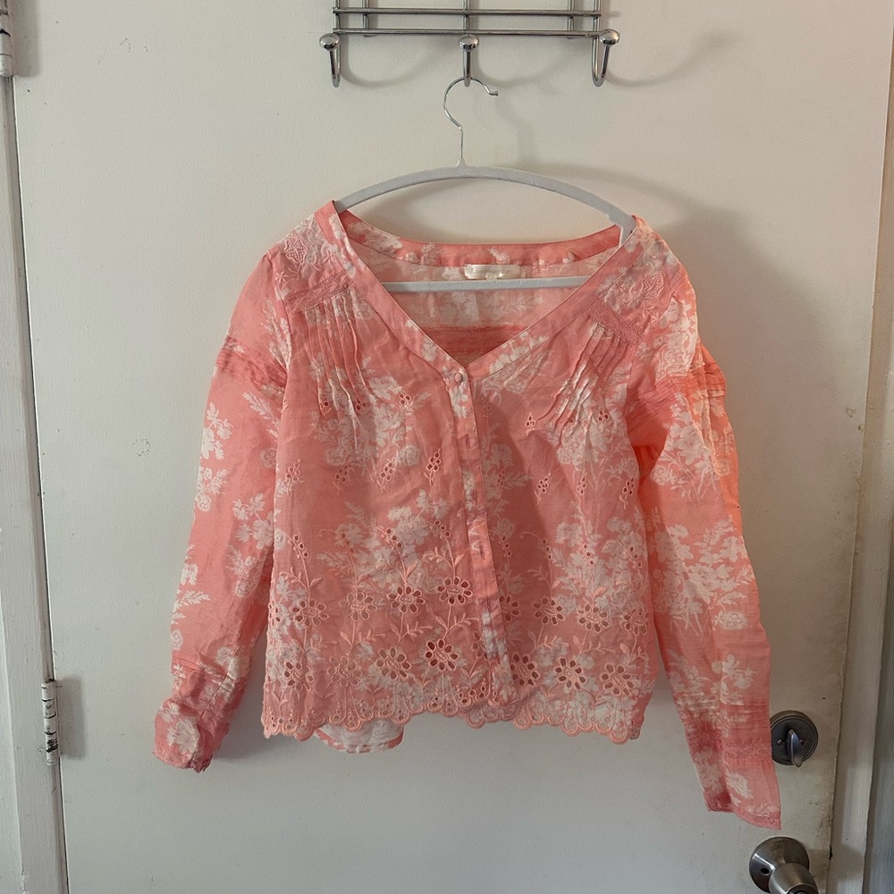 LoveShackFancy Coral Lace Blouse